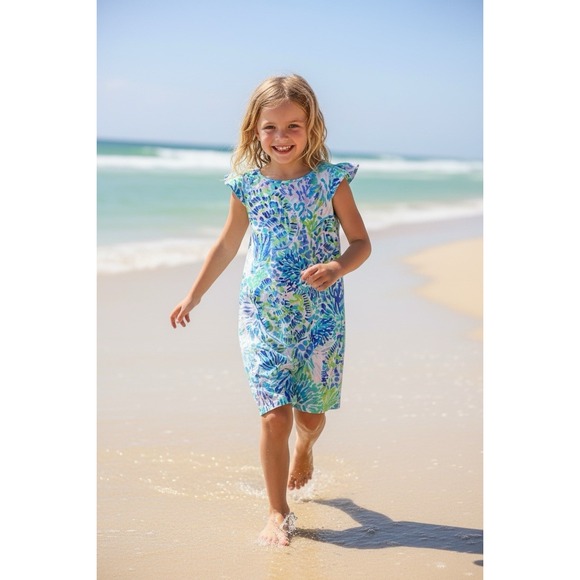 NWOT Lilly Pulitzer Ella Dress Shell Of A Party Girls Flutter Sleeve Size L 8 10 - Picture 5 of 10